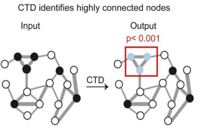 CTD identifies highly connected nodes